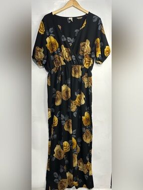 5 for $25🔥LILIAN Yellow Floral Black Dress 3XL